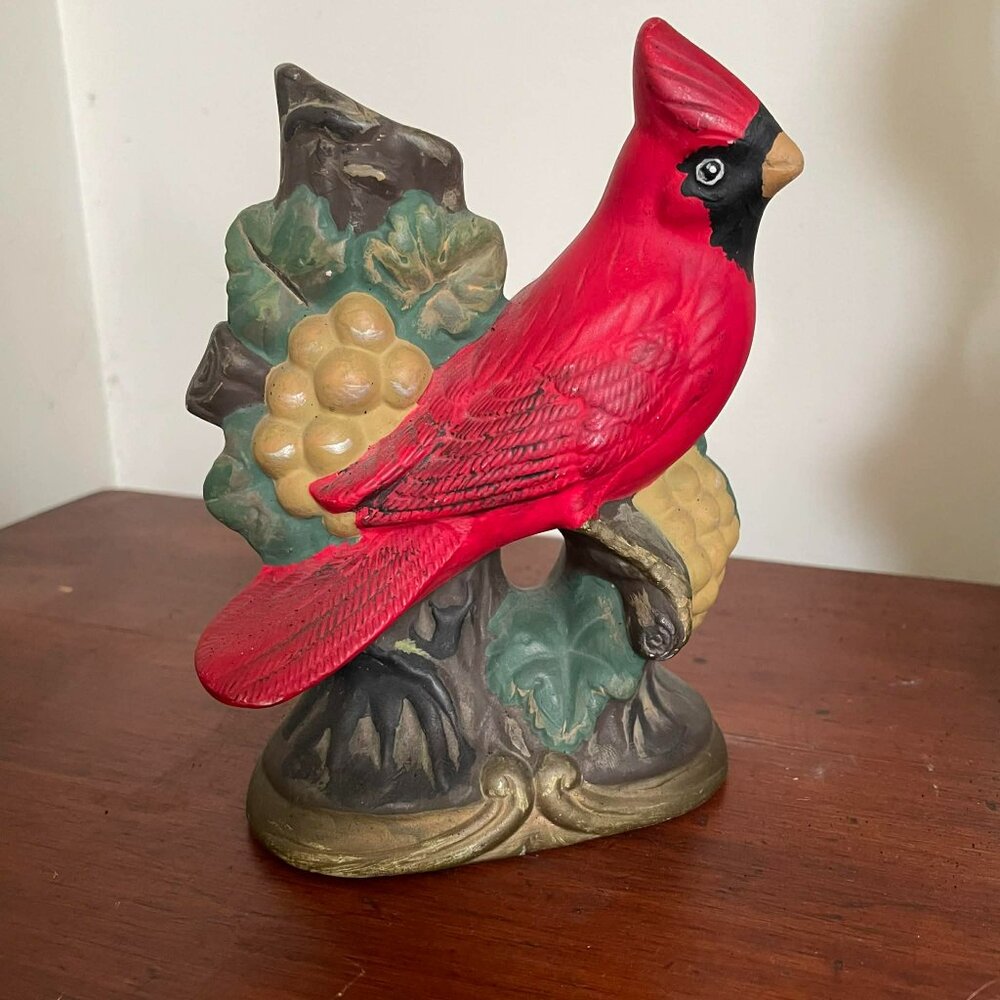 VINTAGE RED CARDINAL BIRD HANDPAINTED CERAMIC FIGURINE
